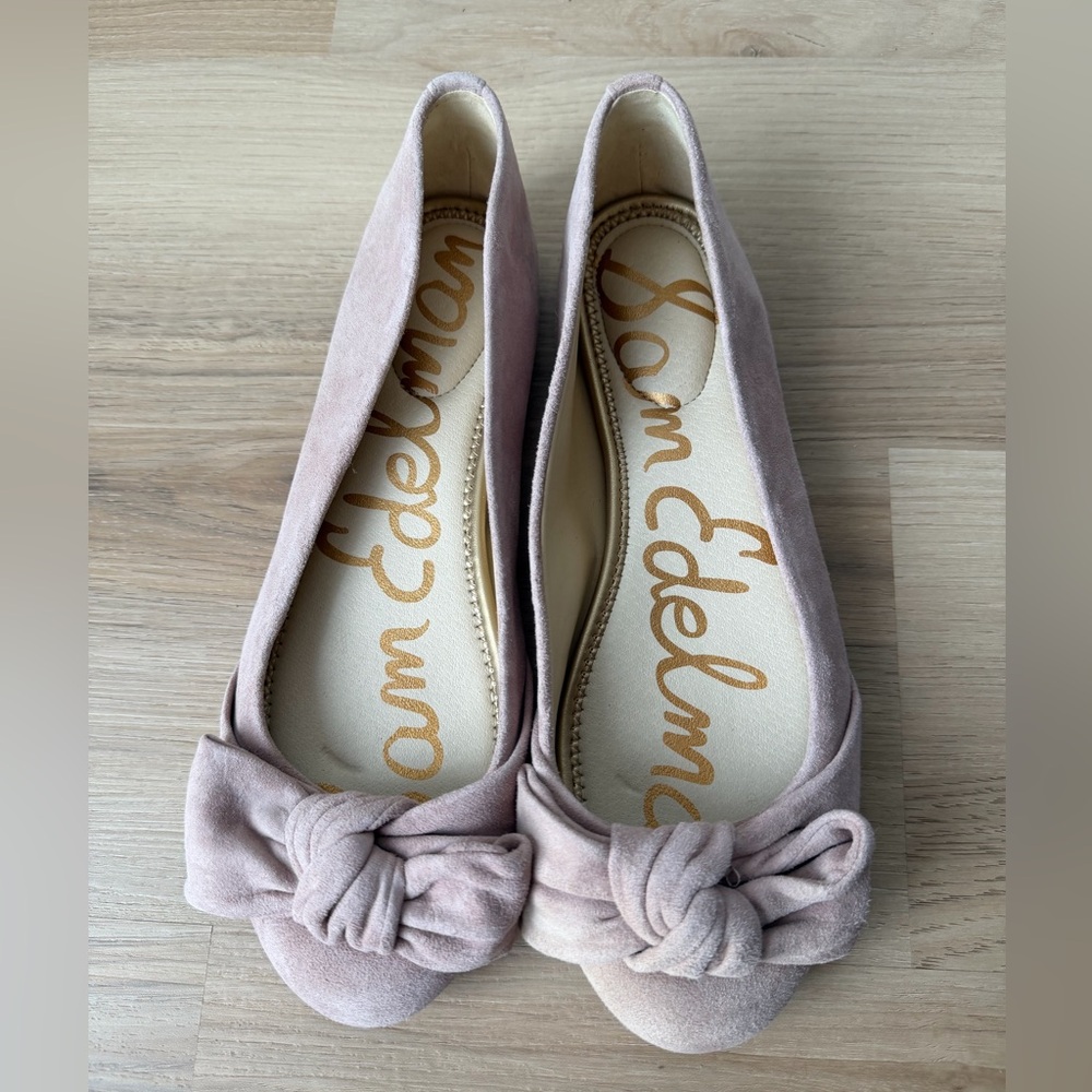 Sam Edelman Blush Suede Bow Flats Size 7 Almond Toe